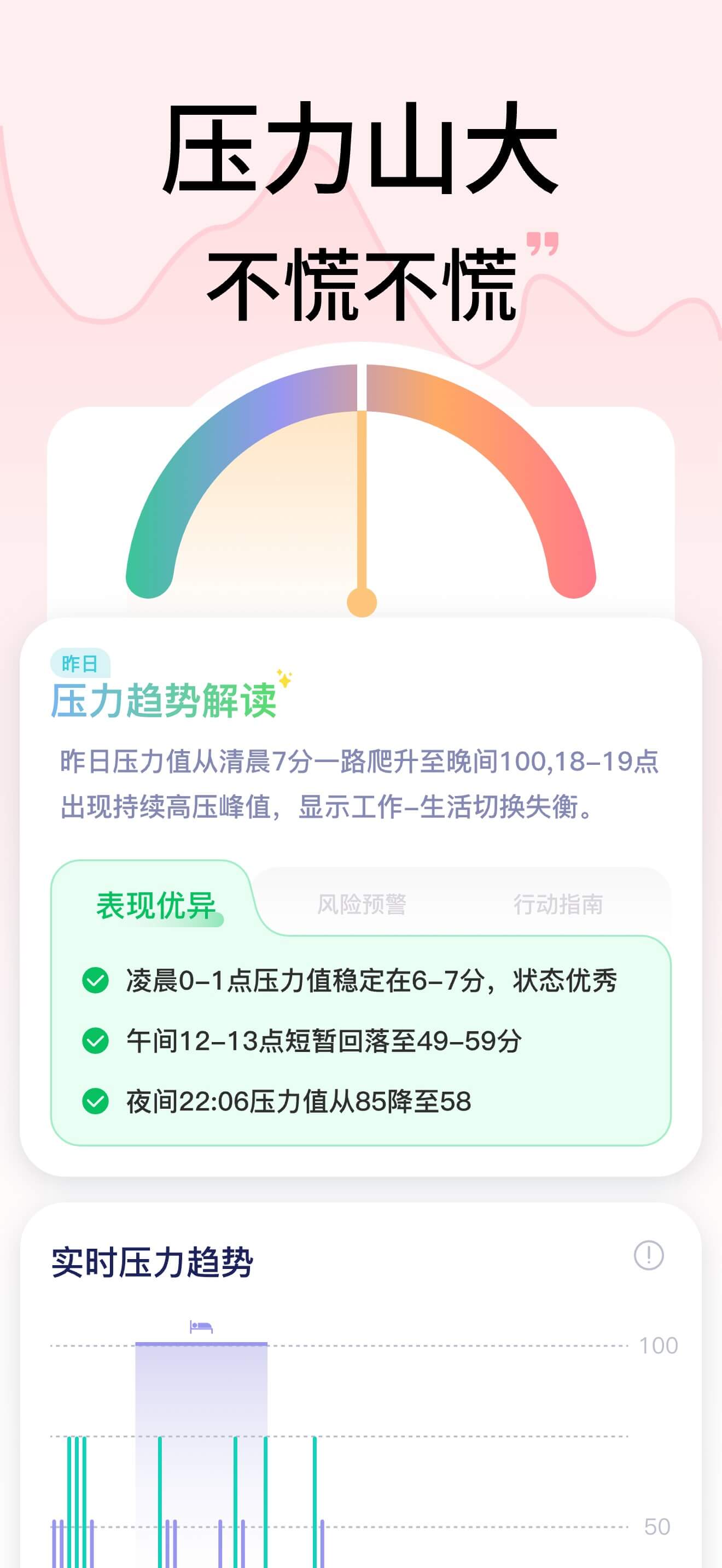 读手表 Insight 实时压力截图,展示压力与 HRV 相关分析